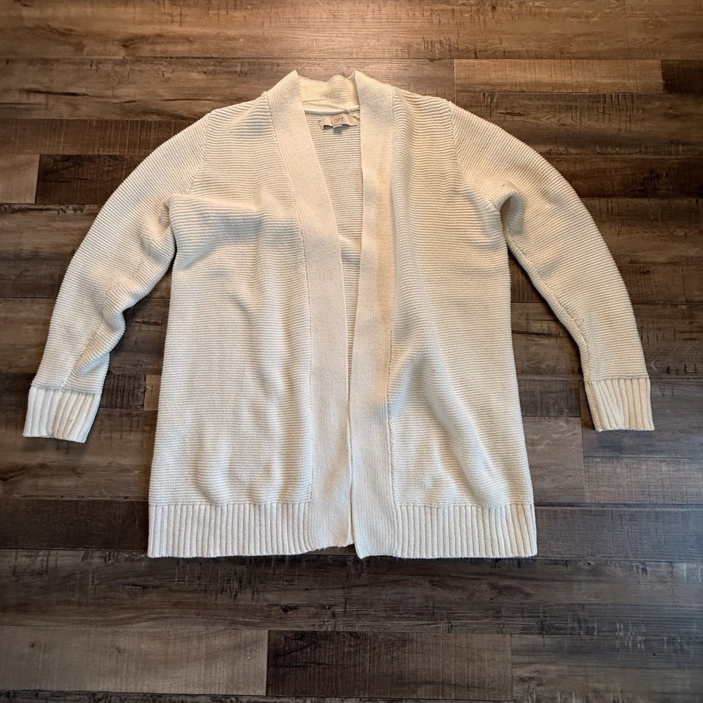 LOFT Cream Cardigan Sz Small Chunky Nautical Fisherman Preppy Casual‎